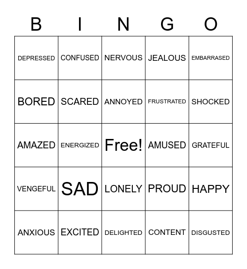 FEELINGS Bingo Card