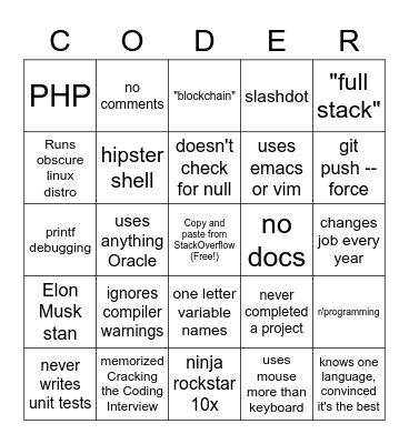 🚩Programmer Red Flags🚩 Bingo Card