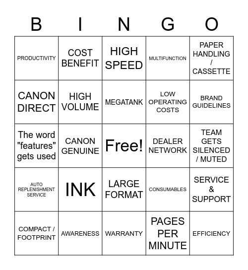 Canon/Dentsu Bingo Card