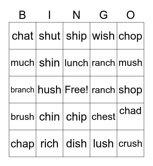 CH/SH Bingo Card