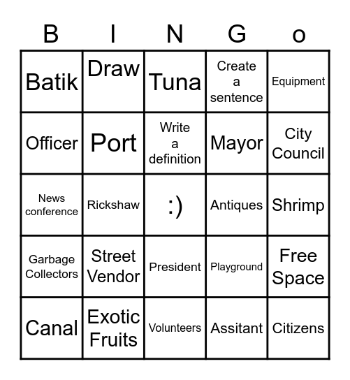 Vocabulary 9-10 Bingo Card