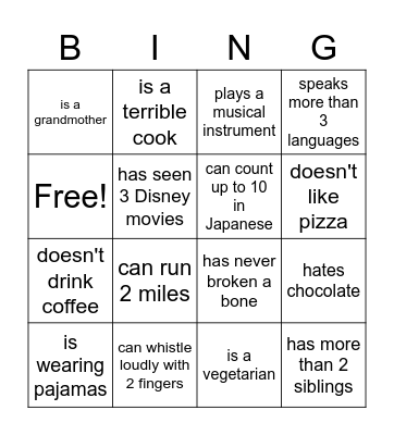 Ice Breaker Bingo Card