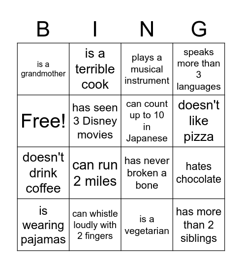 Ice Breaker Bingo Card