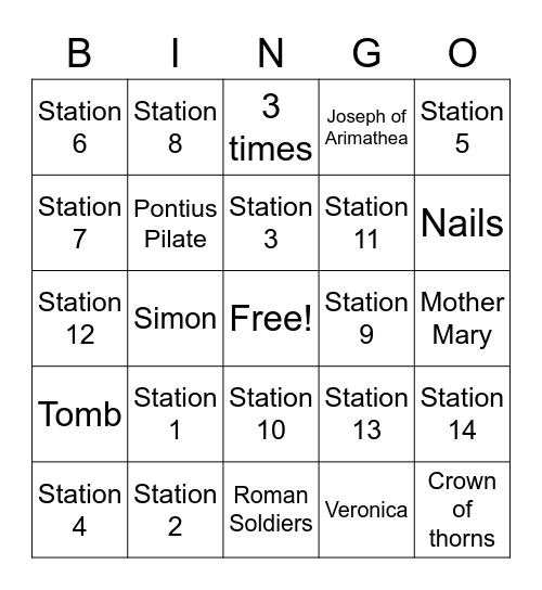 Stations of the Cross Bingo Card