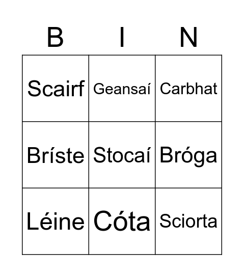 Éadaí scoile Bingo Card