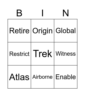 Vocabulary Lesson 7 Bingo Card