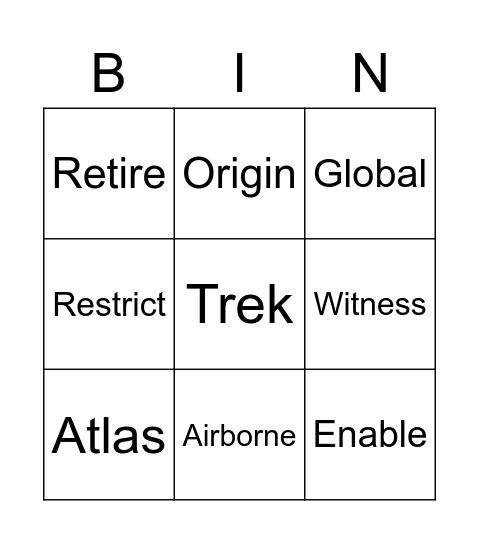 Vocabulary Lesson 7 Bingo Card