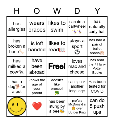 Getting to Know You Bingo Card