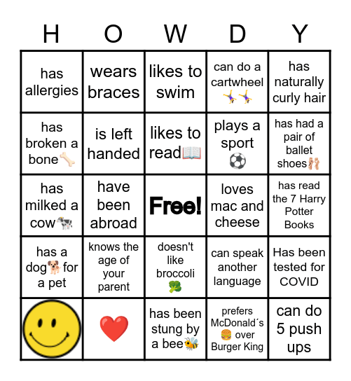 Getting to Know You Bingo Card