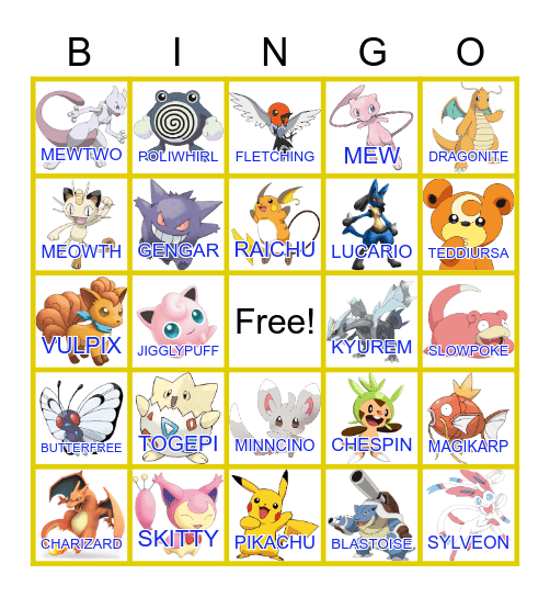 Pokemon Bingo Card