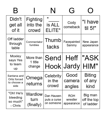 AEW Revolution 22 Bingo Card