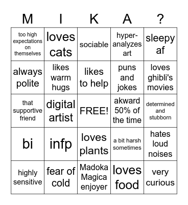 How similar are you to Bingo Card