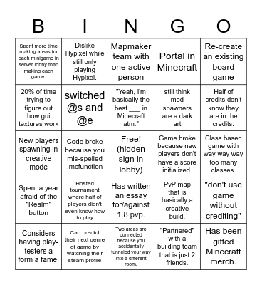 Minecraft minigame Bingo Card