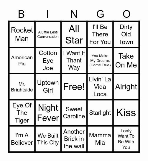 Music Bingo 1 Bingo Card