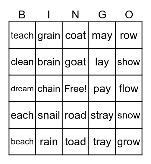 VOWEL TEAMS Bingo Card