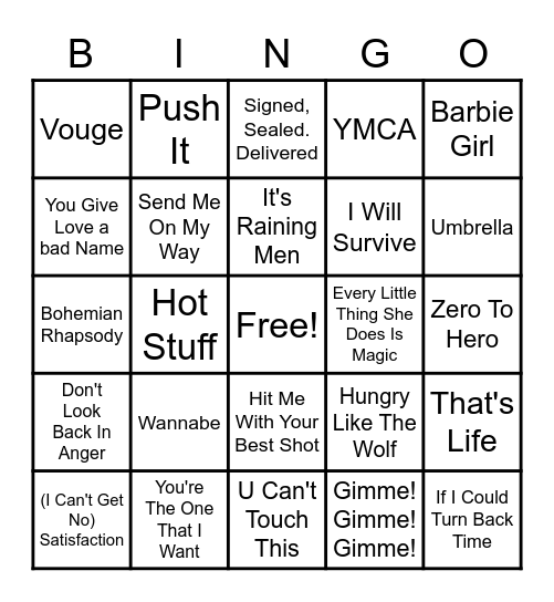 Music Bingo 3 Bingo Card