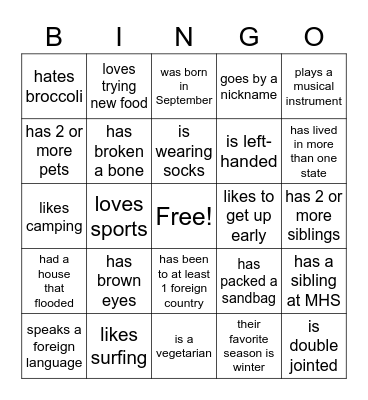 CG People Bingo Card