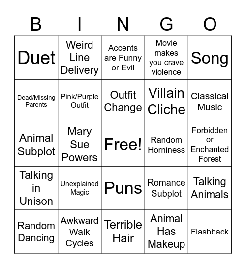Barbie Movie Bingo Card