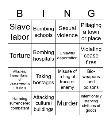 Daily Russian Warcrime Bingo Card