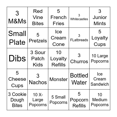 Concessions Bingo! Bingo Card