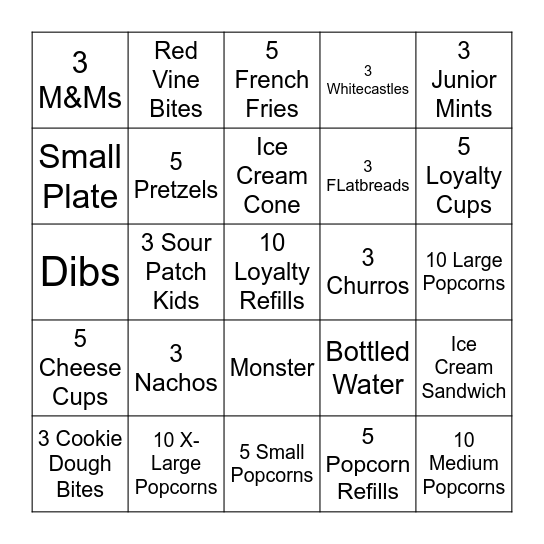 Concessions Bingo! Bingo Card