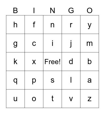alphabet bingo Card