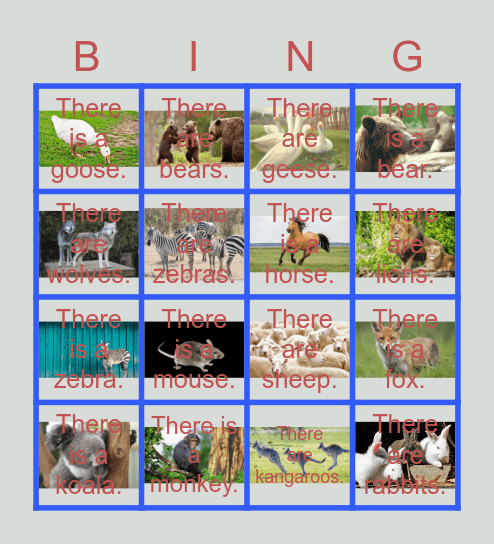 This is / There are & Animals (圖&字) 4*4 Bingo Card