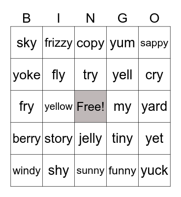 Y Sound Bingo Card