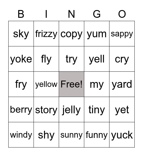 Y Sound Bingo Card