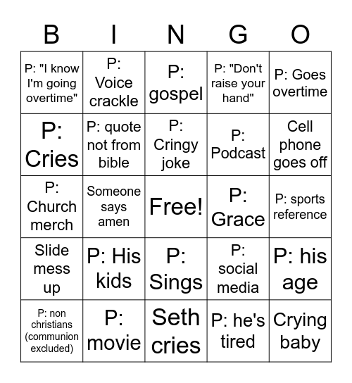 Sermon bingo Card