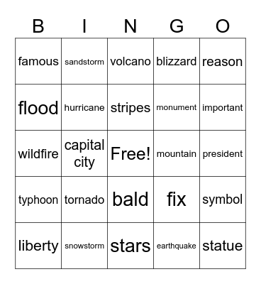 Review Last Day of Class Bingo Card