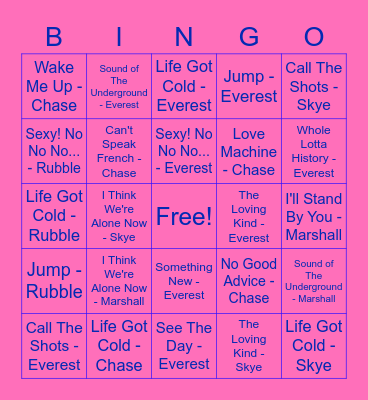 Chronalogical Order Bingo Card