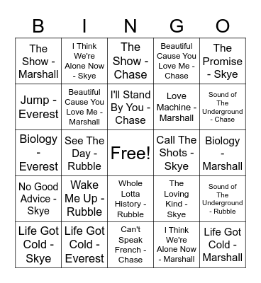 Untitled Bingo Card