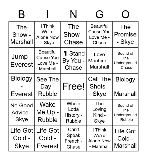 Untitled Bingo Card