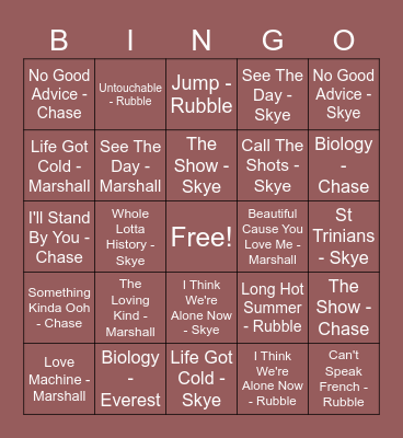 September 2020 - Family Bingo Card