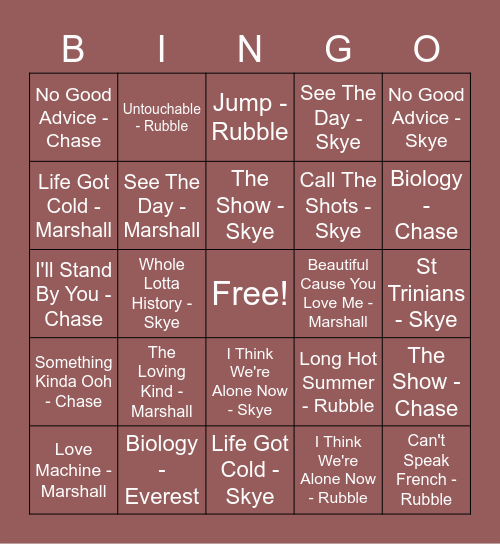 September 2020 - Family Bingo Card