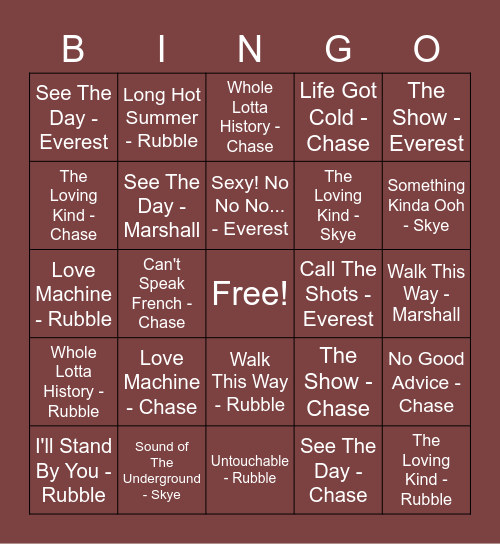 September 2020 - Pretend Bingo Card