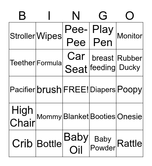 Baby Bingo Card