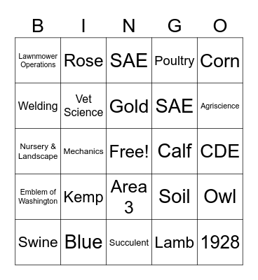 FFA Bingo Card