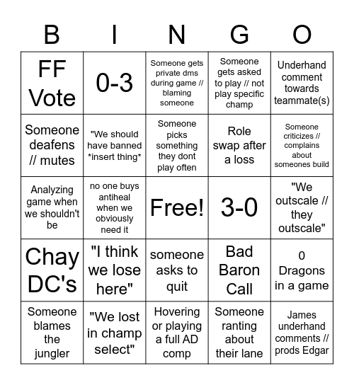 Clash Bingo Card