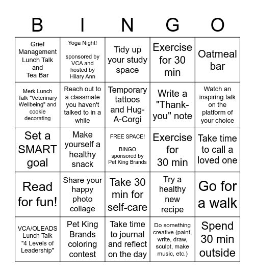 Wellness Week BINGO! Bingo Card