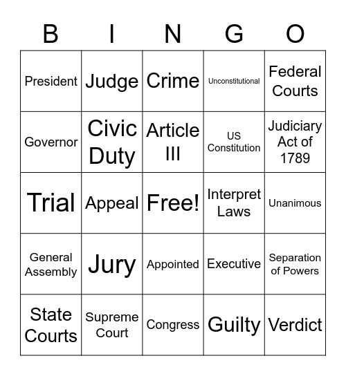 Judicial Branch Bingo Card