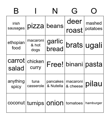 Missionary Pal Foods! Bingo Card