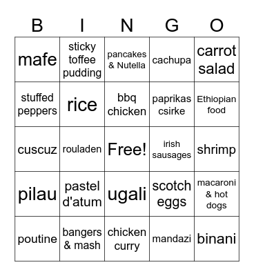 Missionary Pal Foods! Bingo Card