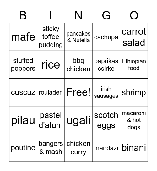 Missionary Pal Foods! Bingo Card