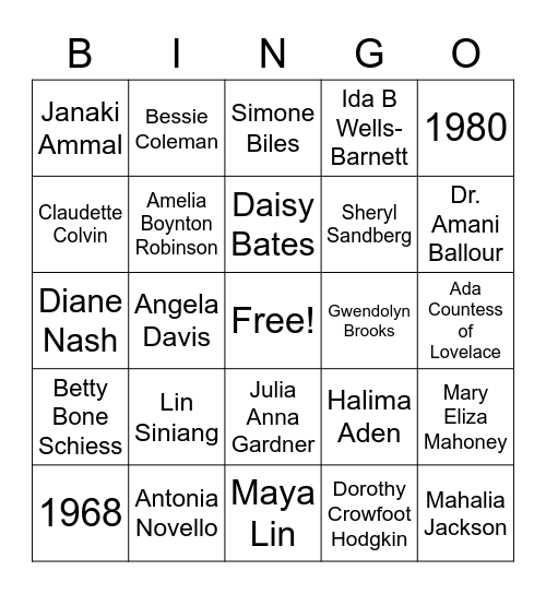 International Women's Day Bingo Card