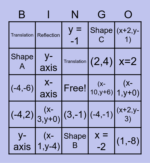 Transformation Bingo Card