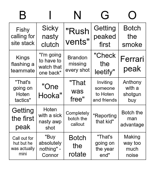 Team Hota CSGO Bingo Card