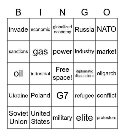 Russia & Ukraine Conflict Bingo Card