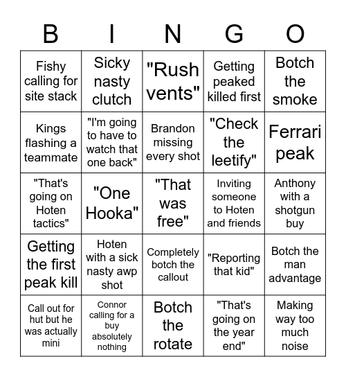 Team Hota CSGO Bingo Card